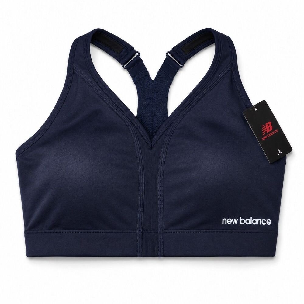 New Balance Women's High Impact Sports Bra 36D Navy Front Zip Racerback Workout